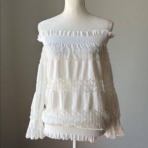 Deletta | Anthropologie White Textured Off The Shoulder Top